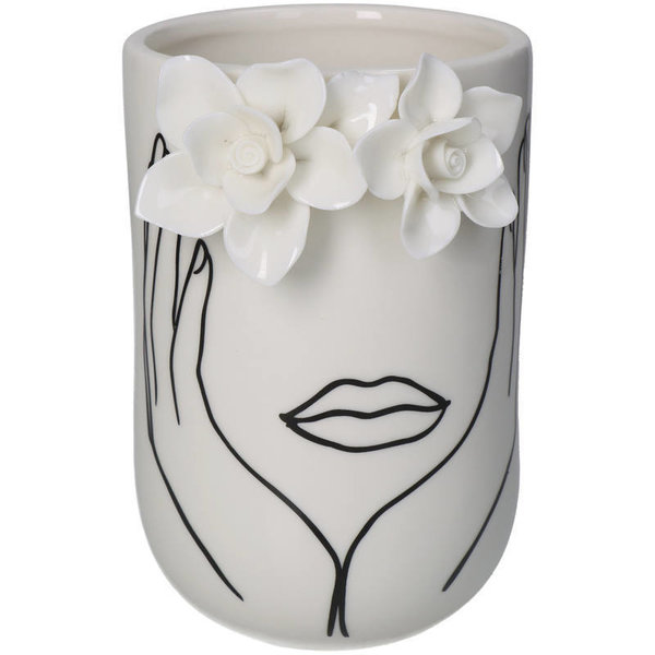 Vase Lady Face Flower Weiß/Schwarz 16cm