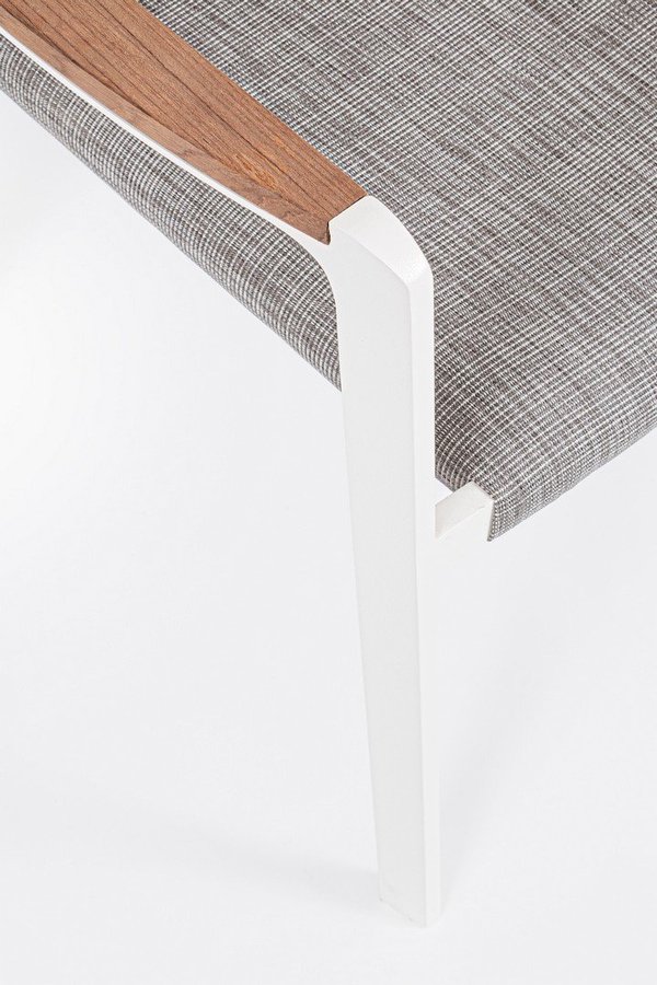 Stuhl Outdoor Textilene/Teak Weiß/Grau