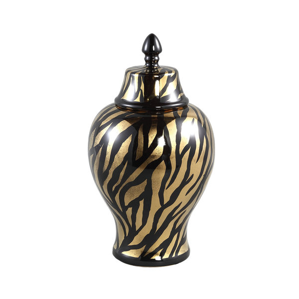Deckelvase Jar Zebra Gold/Schwarz 34,5cm