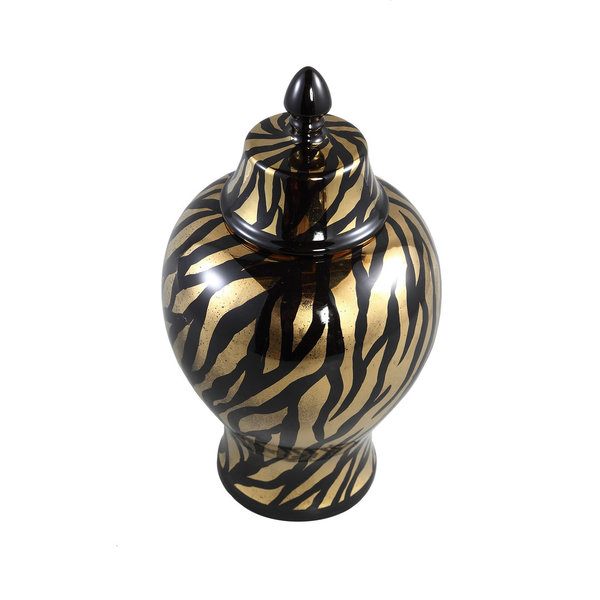 Deckelvase Jar Zebra Gold/Schwarz 44cm