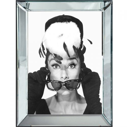 Wandbild Spiegelglas Audrey Hepburn with Sunglasses 90|70cm